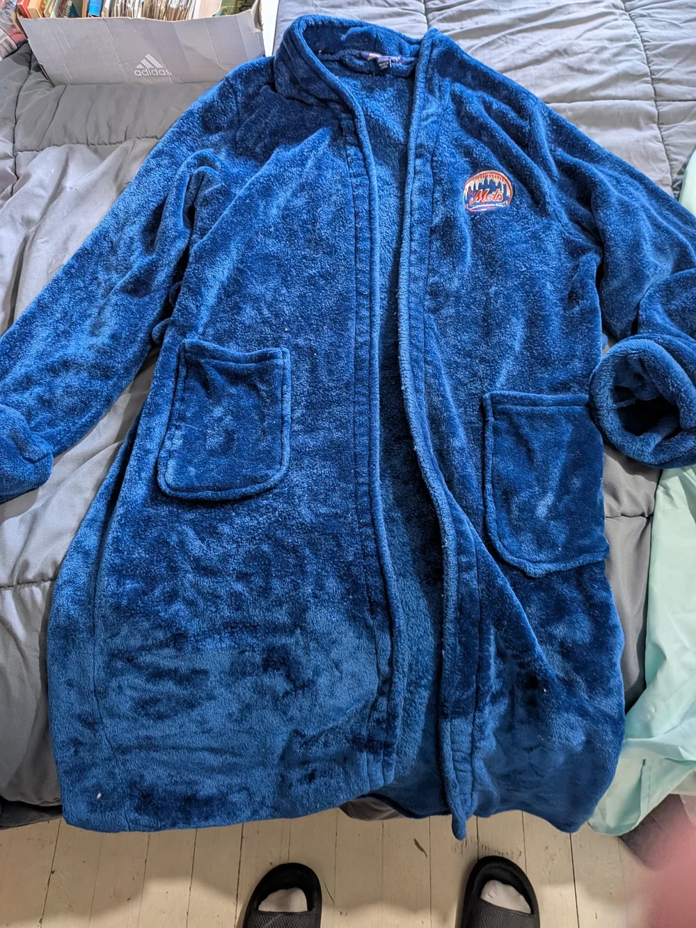 Adults Met  Plush Fleece Robe Jacket - Navy Blue